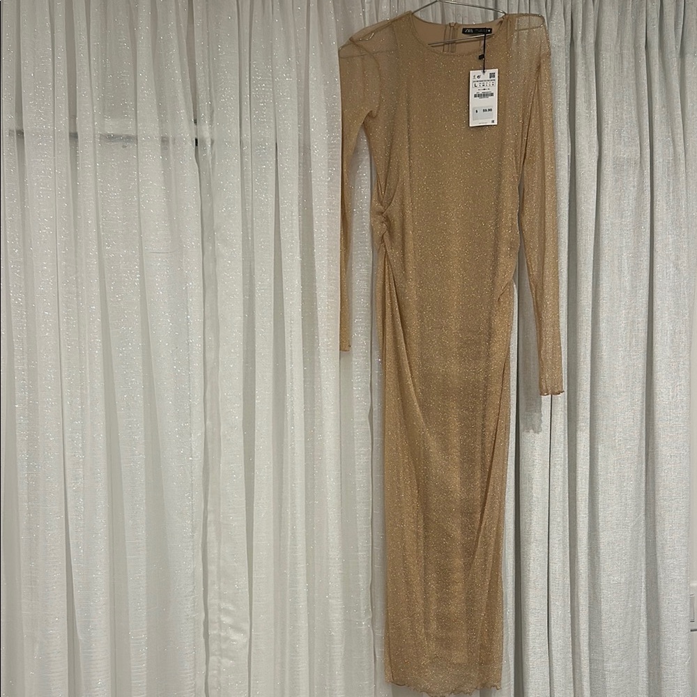 Zara Tan Long Sleeve Bodycon Dress